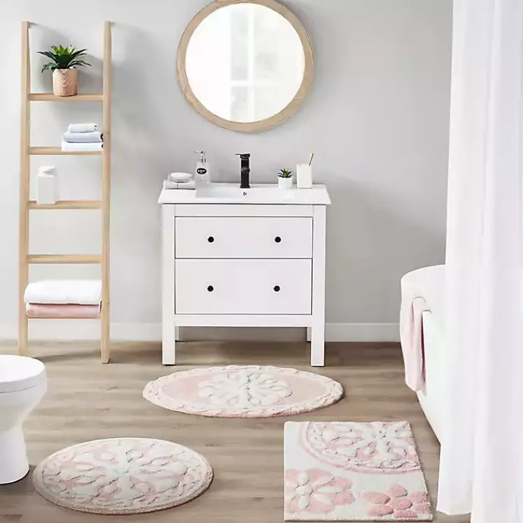 Bathroom Rugs-Kirklands Home Cotton Tufted Medallion Bath Mat, 25 in. Pink