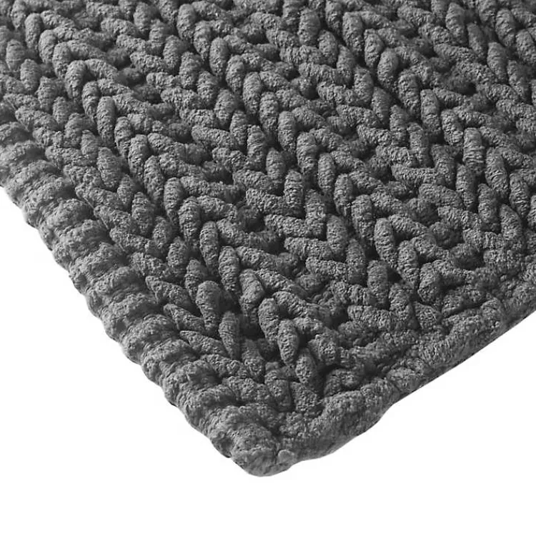 Bathroom Rugs-Kirklands Home Chenille Chain Stitched Bath Mat, 30 in. Black