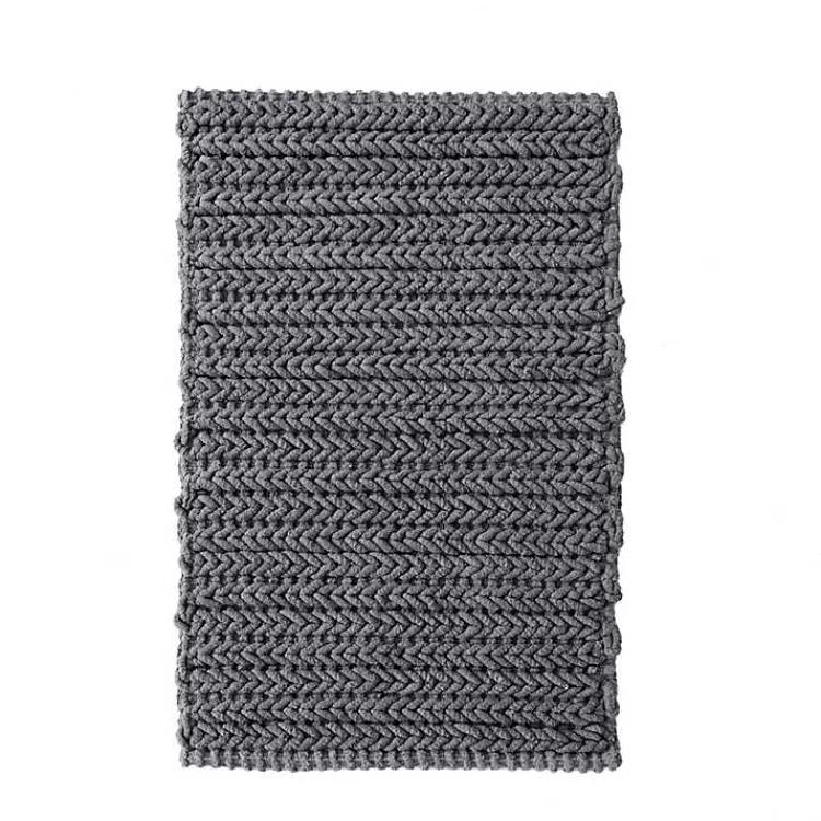 Bathroom Rugs-Kirklands Home Chenille Chain Stitched Bath Mat, 40 in. Black