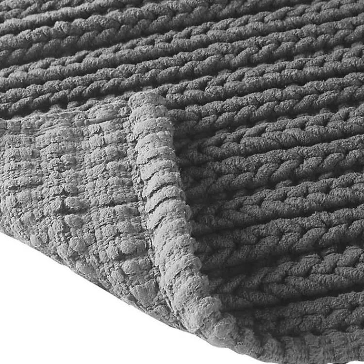 Bathroom Rugs-Kirklands Home Chenille Chain Stitched Bath Mat, 40 in. Black