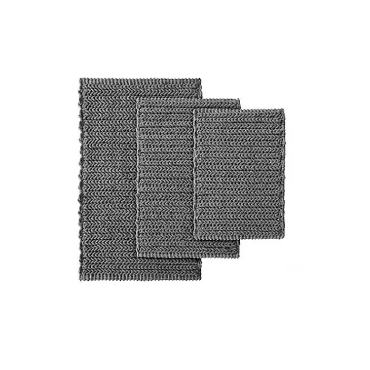 Bathroom Rugs-Kirklands Home Chenille Chain Stitched Bath Mat, 40 in. Black