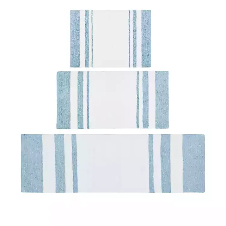 Bathroom Rugs-Kirklands Home Blue Reversible Stripe Trim Bath Mat, 45 in.