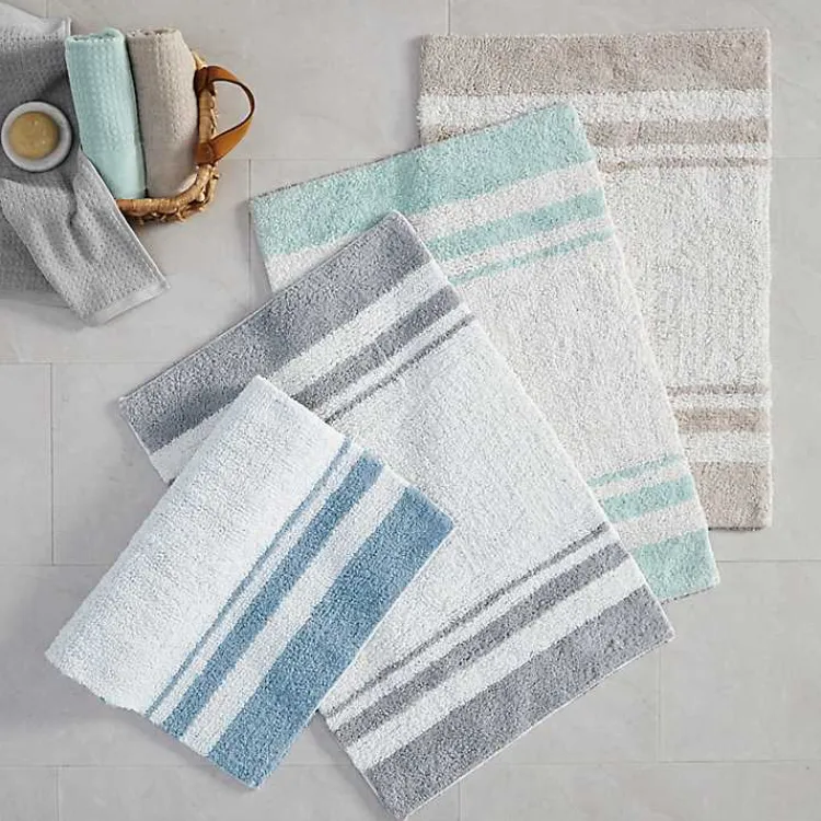 Bathroom Rugs-Kirklands Home Blue Reversible Stripe Trim Bath Mat, 45 in.