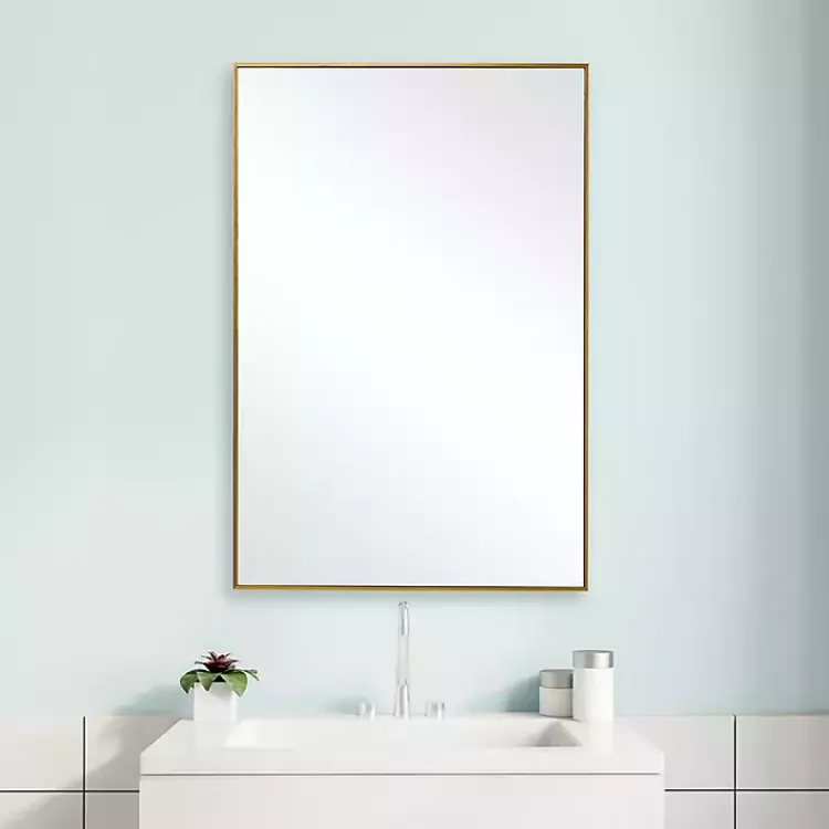 Framed Mirrors-Kirklands Home Simple Frame Rectangle Wall Mirror Gold