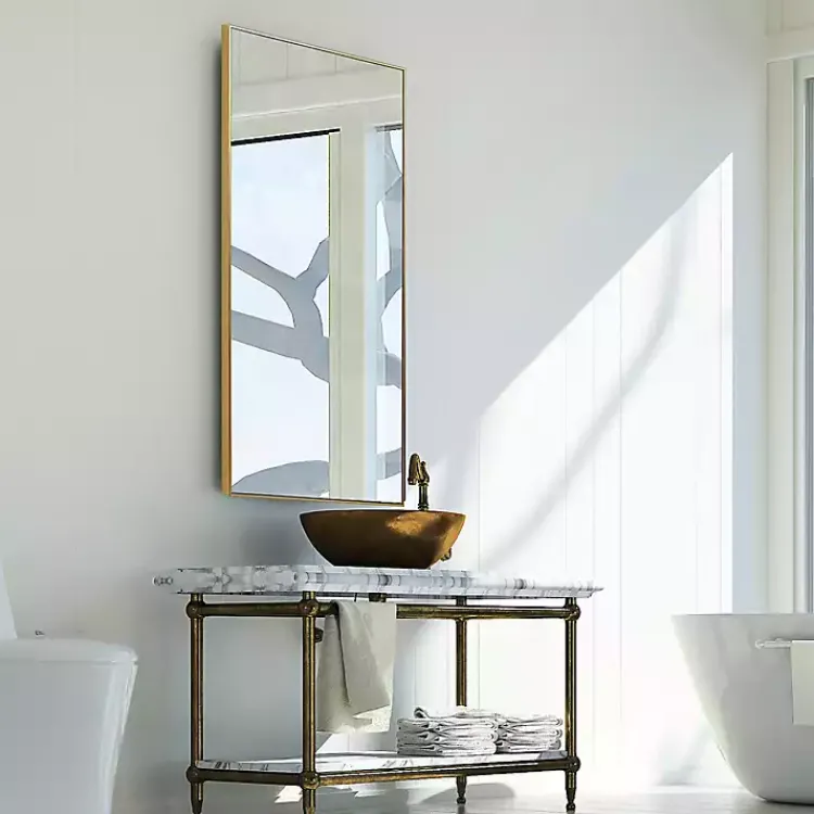 Framed Mirrors-Kirklands Home Golden Simple Rectangular Frame Wall Mirror