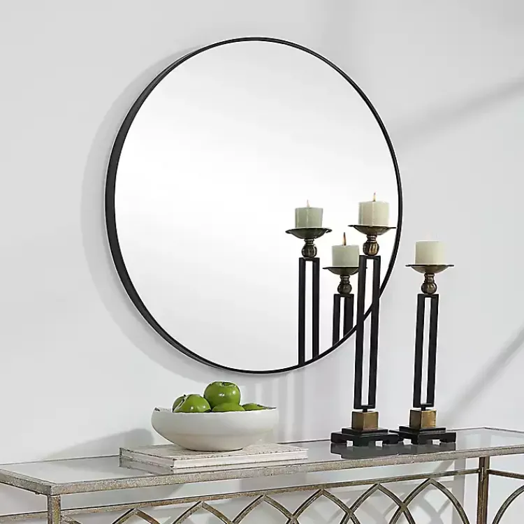 Framed Mirrors-Kirklands Home Black Round Simple Frame Large Wall Mirror