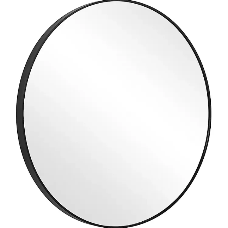 Framed Mirrors-Kirklands Home Black Round Simple Frame Large Wall Mirror