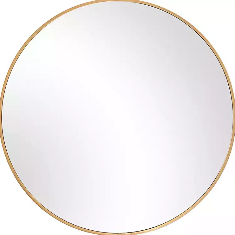 Framed Mirrors-Kirklands Home Round Simple Frame Medium Wall Mirror Gold