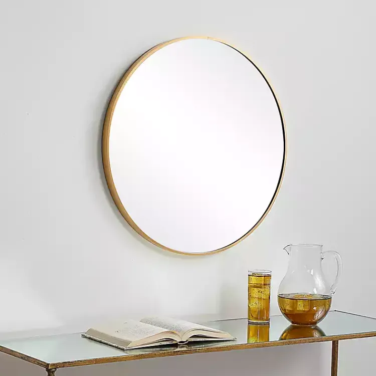 Framed Mirrors-Kirklands Home Gold Round Simple Frame Large Wall Mirror