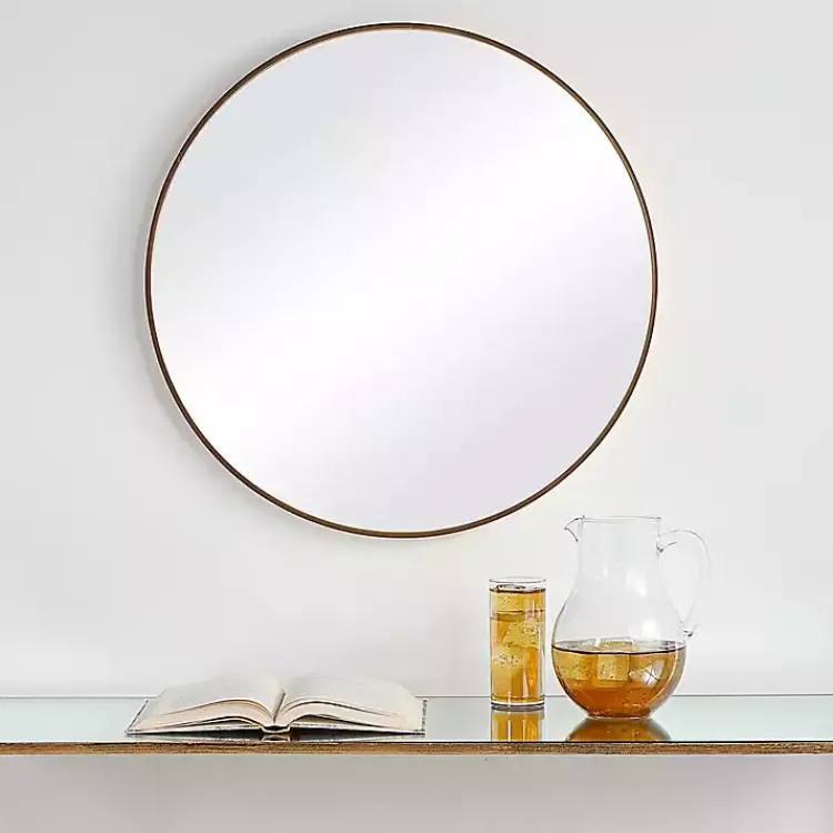 Framed Mirrors-Kirklands Home Gold Round Simple Frame Large Wall Mirror