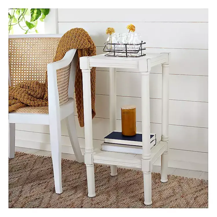 Accent & End Tables-Kirklands Home Carved Pinewood Farmhouse Accent Table White