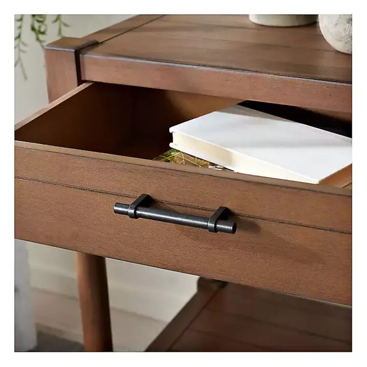 Accent & End Tables-Kirklands Home Natural Geometric Industrial Pull Accent Table Brown