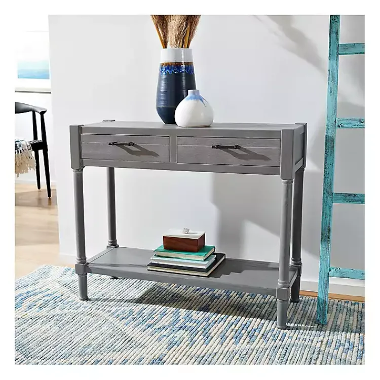 Console Tables-Kirklands Home Dove Turned Leg Rustic Console Table Gray