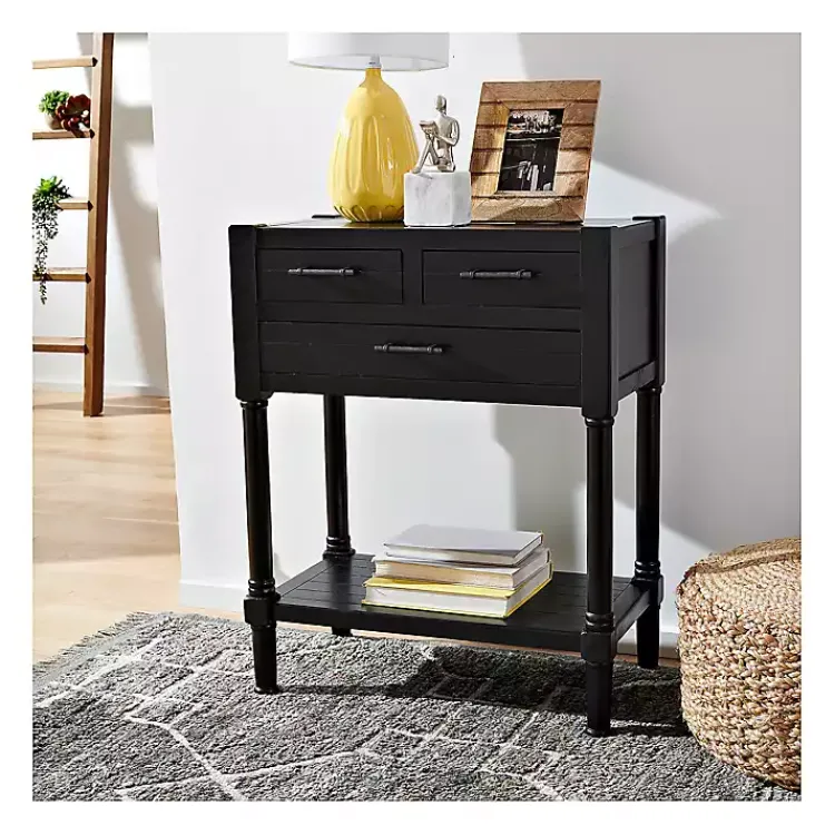 Console Tables-Kirklands Home Wilbert 3-Drawer Console Table Black