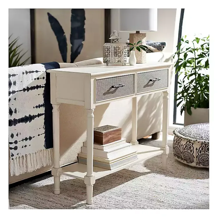 Console Tables-Kirklands Home Distressed Natural Ronan 2-Drawer Console Table White