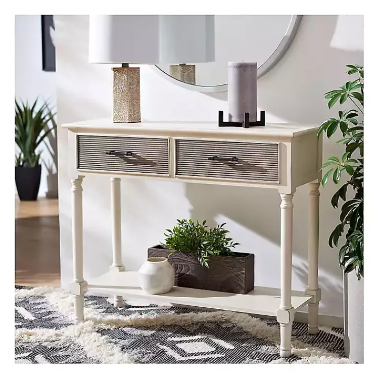 Console Tables-Kirklands Home Distressed Natural Ronan 2-Drawer Console Table White
