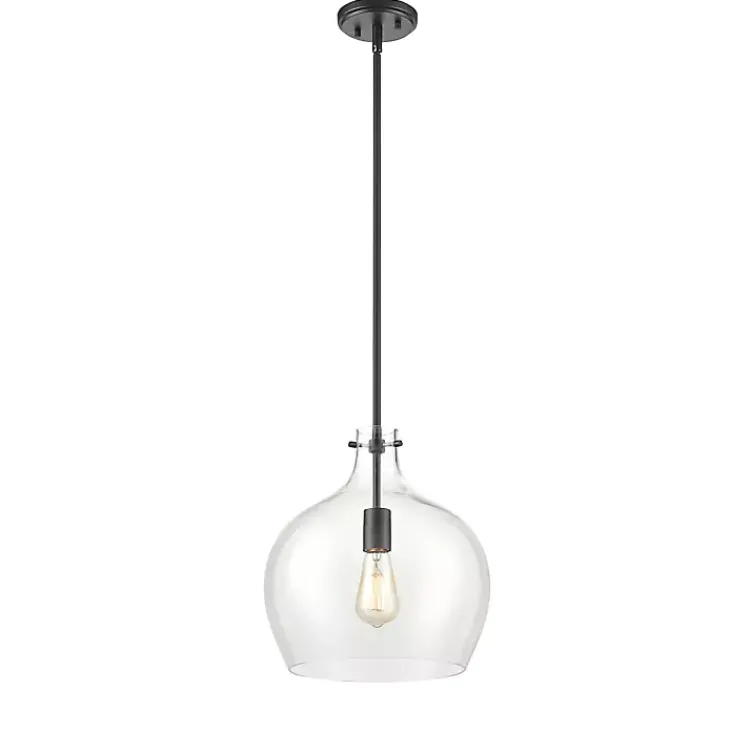Chandeliers & Pendant Lighting-Kirklands Home Black Glass Globe Pendant Light