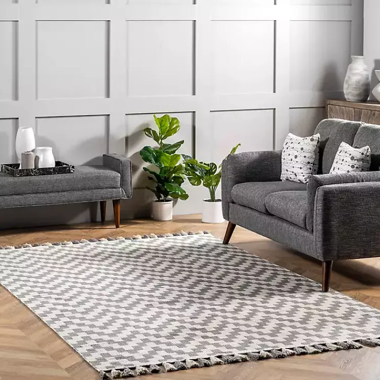 Area Rugs-Kirklands Home Gray Chevron Cotton Tassel Area Rug, 8x10