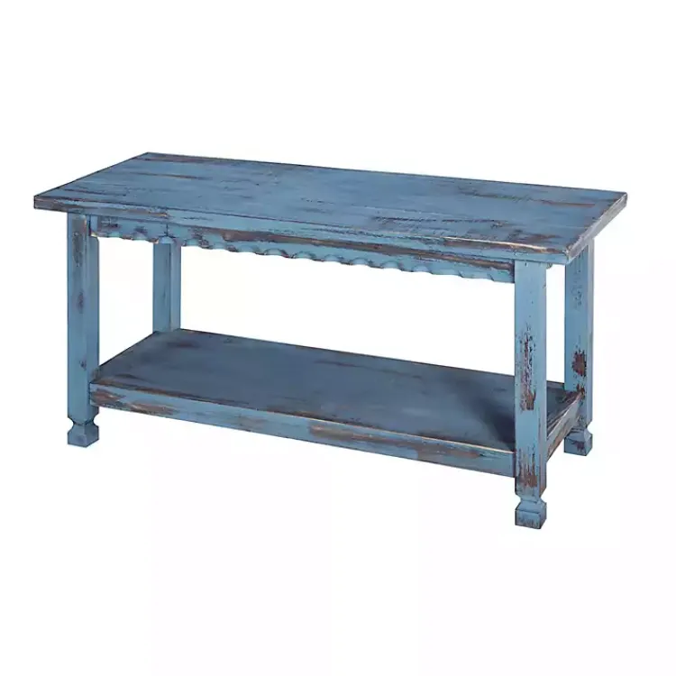 Benches & Ottomans-Kirklands Home Distressed Wood Antique Bench Blue