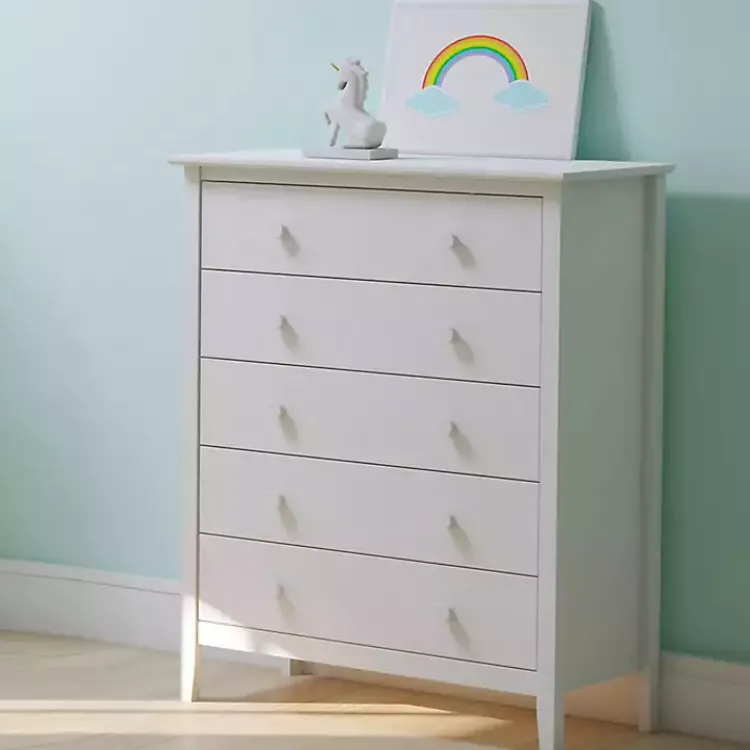 Dressers & Chests-Kirklands Home Brazilian Pine Wood 5-Drawer Chest White