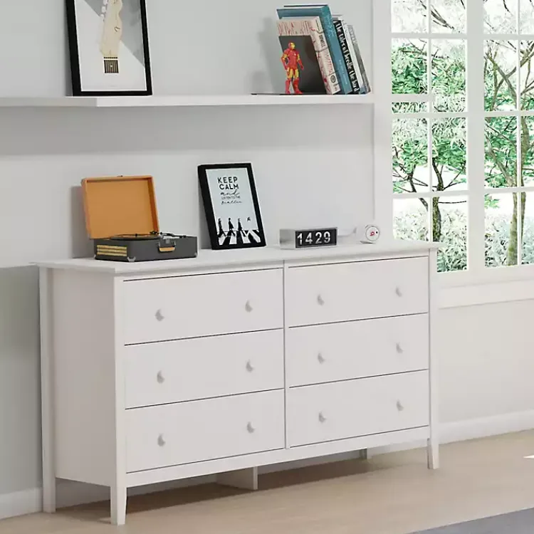 Dressers & Chests-Kirklands Home Brazilian Pine Wood 6-Drawer Dresser White