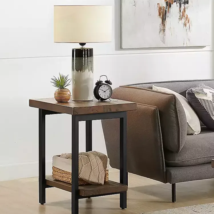 Accent & End Tables-Kirklands Home Pine Wood and Metal Accent Table Brown
