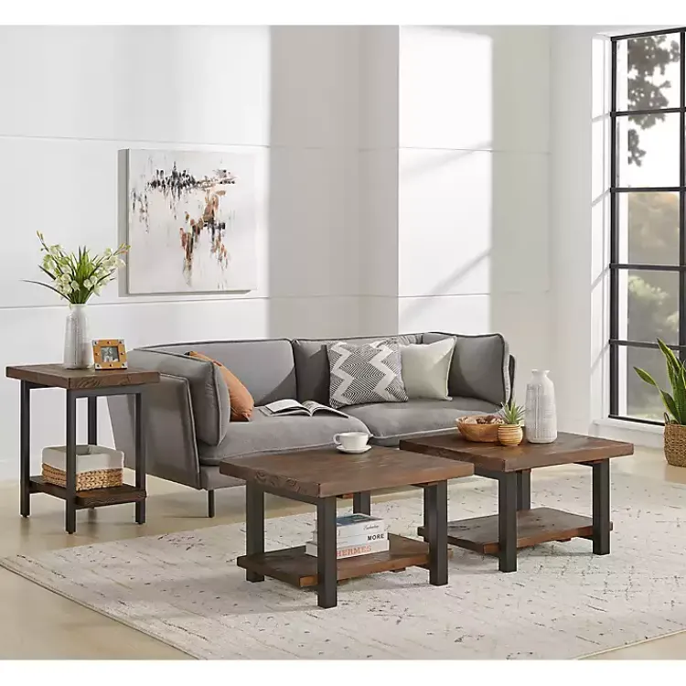 Accent & End Tables-Kirklands Home Pine Wood and Metal Accent Table Brown