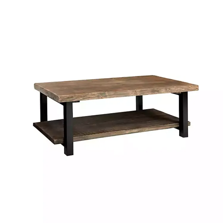 Coffee Tables-Kirklands Home Pine Wood and Metal Coffee Table Brown