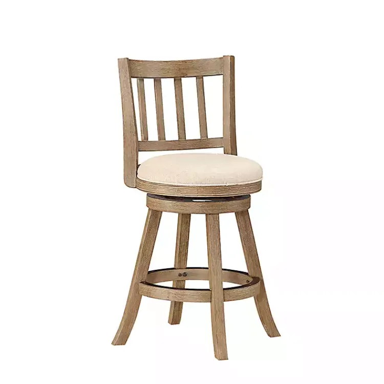 Bar Stools & Counter Height Stools-Kirklands Home Linen Slat Back Swivel Counter Stool Ivory