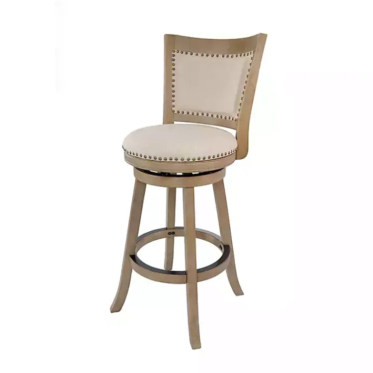 Bar Stools & Counter Height Stools-Kirklands Home Linen and Driftwood Nailhead Swivel Bar Stool Brown