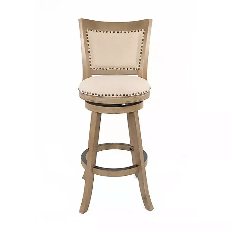 Bar Stools & Counter Height Stools-Kirklands Home Linen and Driftwood Nailhead Swivel Bar Stool Brown