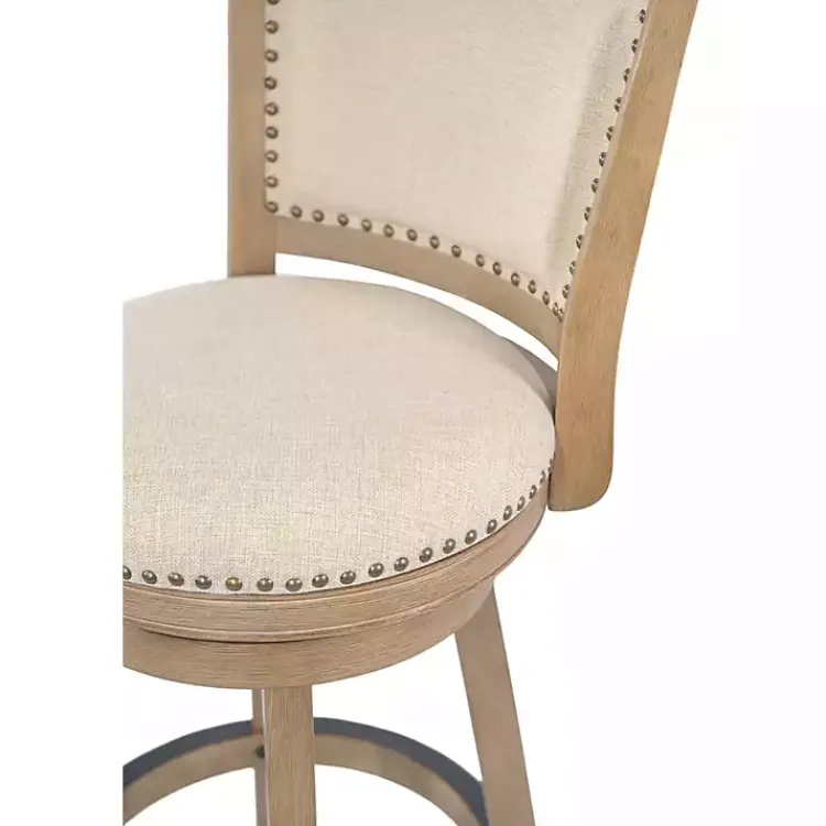Bar Stools & Counter Height Stools-Kirklands Home Linen and Driftwood Nailhead Swivel Bar Stool Brown