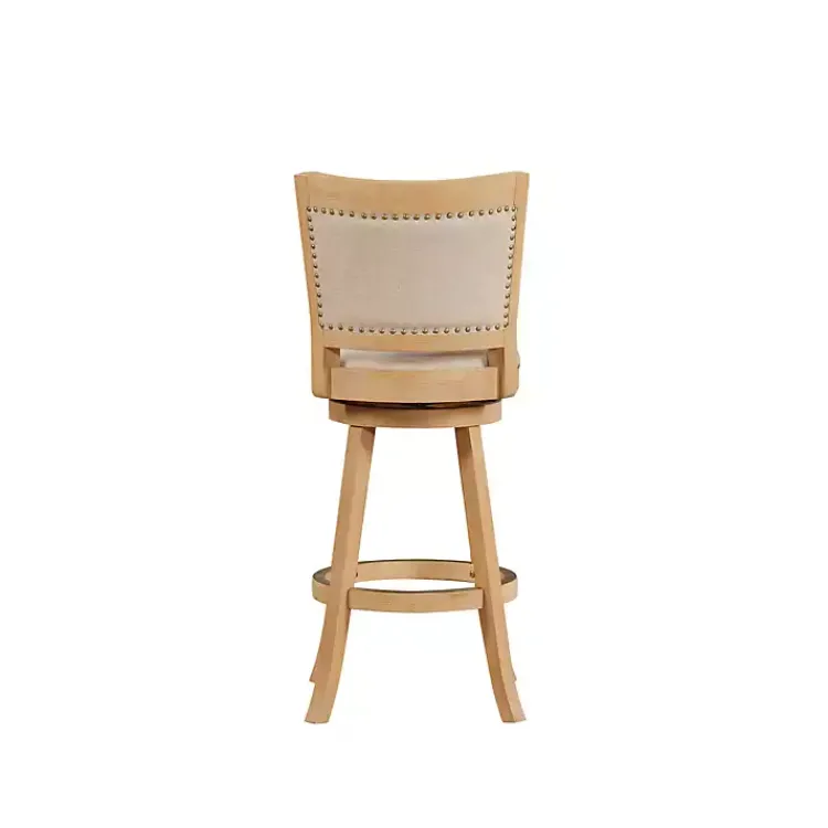 Bar Stools & Counter Height Stools-Kirklands Home Linen and Wood Nailhead Swivel Bar Stool Tan