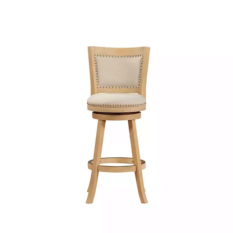 Bar Stools & Counter Height Stools-Kirklands Home Linen and Wood Nailhead Swivel Bar Stool Tan