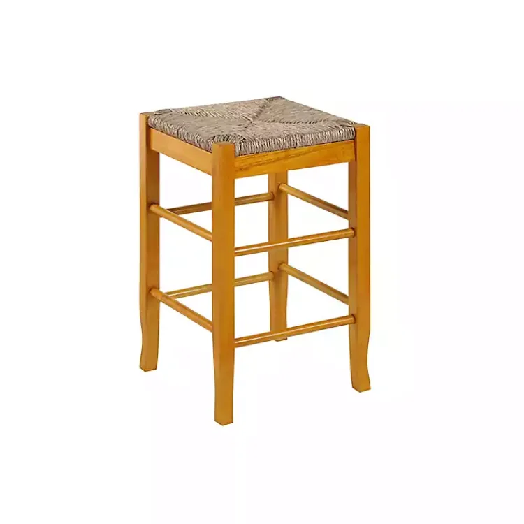 Bar Stools & Counter Height Stools-Kirklands Home Honey Wood and Woven Rush Counter Stool Tan