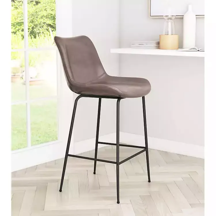 Bar Stools & Counter Height Stools-Kirklands Home Faux Leather Highback Counter Stool Brown
