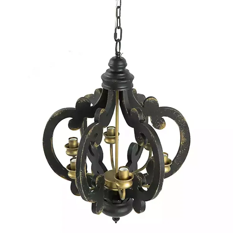Chandeliers & Pendant Lighting-Kirklands Home Black Distressed Gold Chandelier