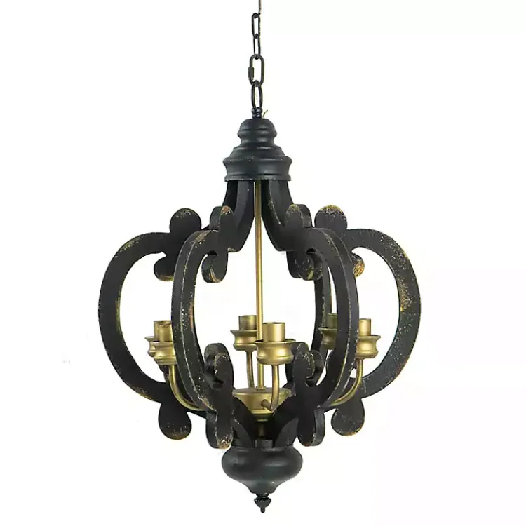 Chandeliers & Pendant Lighting-Kirklands Home Black Distressed Gold Chandelier