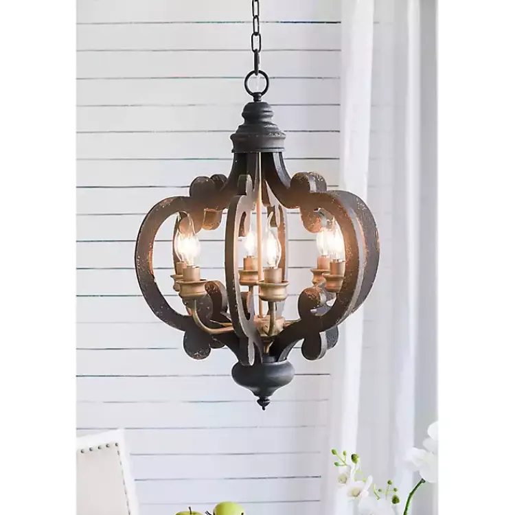 Chandeliers & Pendant Lighting-Kirklands Home Black Distressed Gold Chandelier