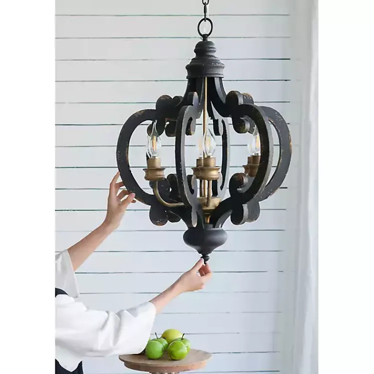 Chandeliers & Pendant Lighting-Kirklands Home Black Distressed Gold Chandelier