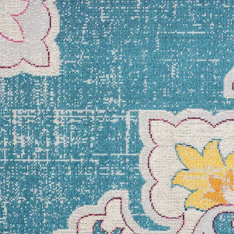 Outdoor Rugs-Kirklands Home Blue Floral Medallion Outdoor Area Rug, 7x9