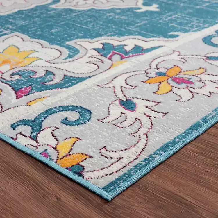 Outdoor Rugs-Kirklands Home Blue Floral Medallion Outdoor Area Rug, 7x9