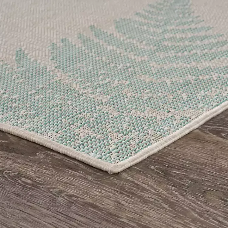 Outdoor Rugs-Kirklands Home Teal and Tan Falling Ferns Outdoor Area Rug, 5x7