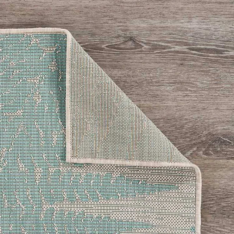 Outdoor Rugs-Kirklands Home Teal and Tan Falling Ferns Outdoor Area Rug, 5x7