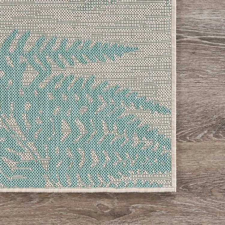 Outdoor Rugs-Kirklands Home Teal and Tan Falling Ferns Outdoor Area Rug, 5x7