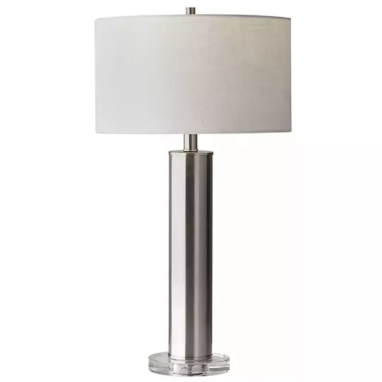 Table Lamps-Kirklands Home Brushed Steel Cylinder Table Lamp White