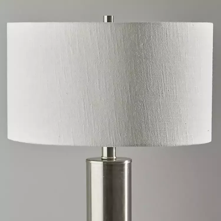 Table Lamps-Kirklands Home Brushed Steel Cylinder Table Lamp White