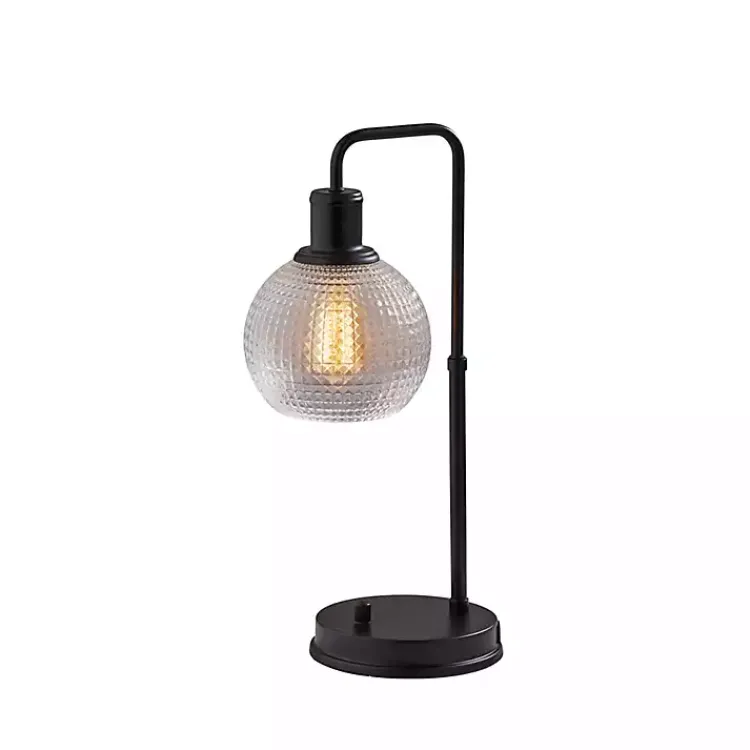 Table Lamps-Kirklands Home Black Metal Table Lamp with Textured Glass Shade Clear