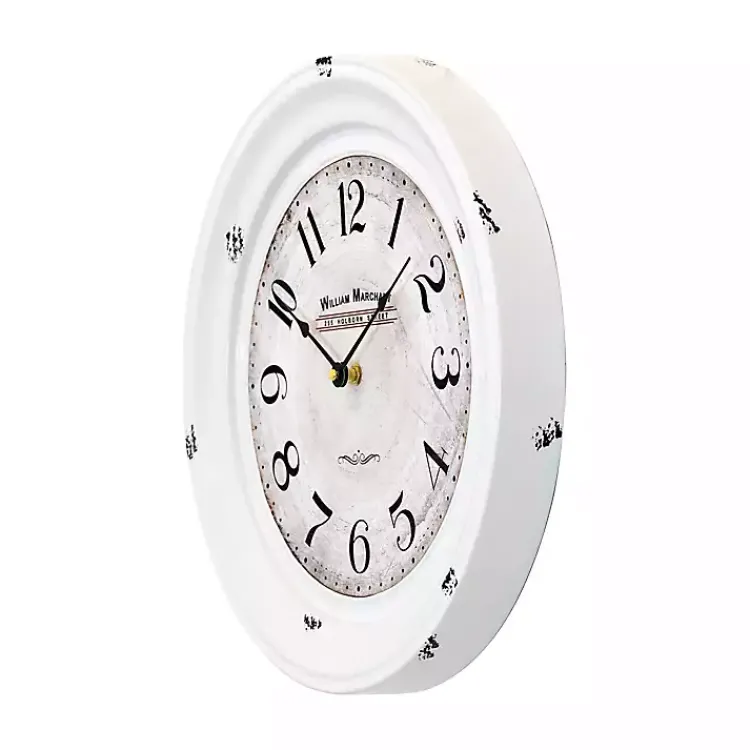 Clocks-Kirklands Home Distressed White Two Grooves Iron Frame Wall Clock
