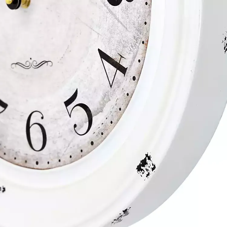 Clocks-Kirklands Home Distressed White Two Grooves Iron Frame Wall Clock